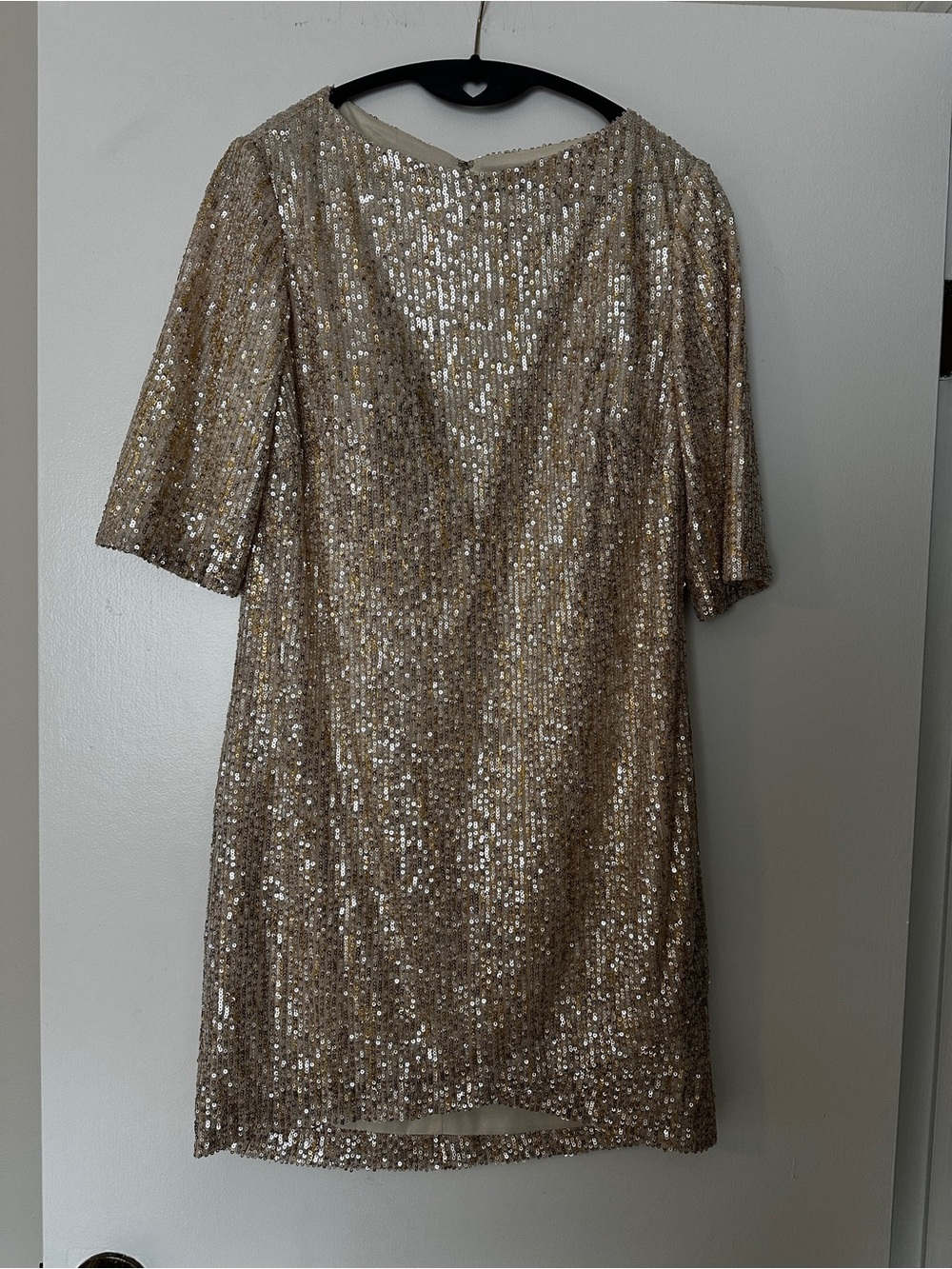 Sequin Shift Dress in Gold - Women's Party T-Shirt Dress by MacDuggal, size 4